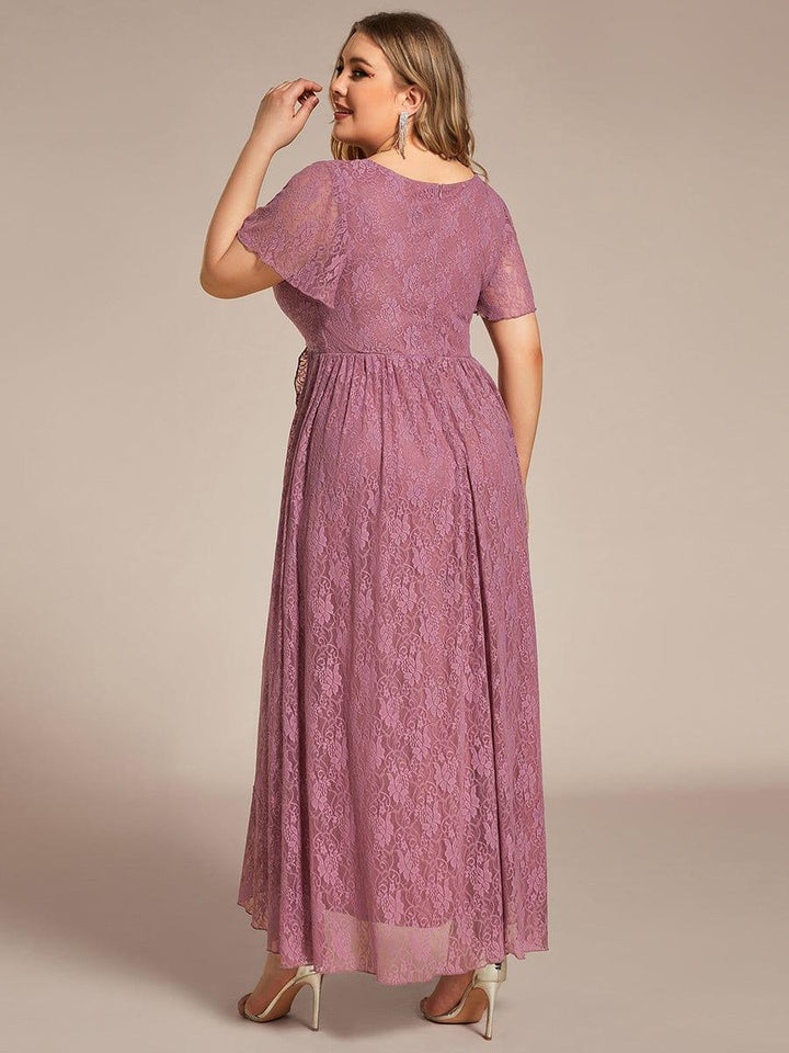 ever ELISE|V-Neck Short Sleeve Pleated Ruffled Lace Mother of the Bride Dress