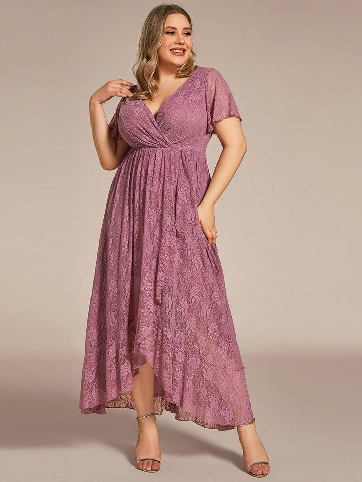 ever ELISE|V-Neck Short Sleeve Pleated Ruffled Lace Mother of the Bride Dress