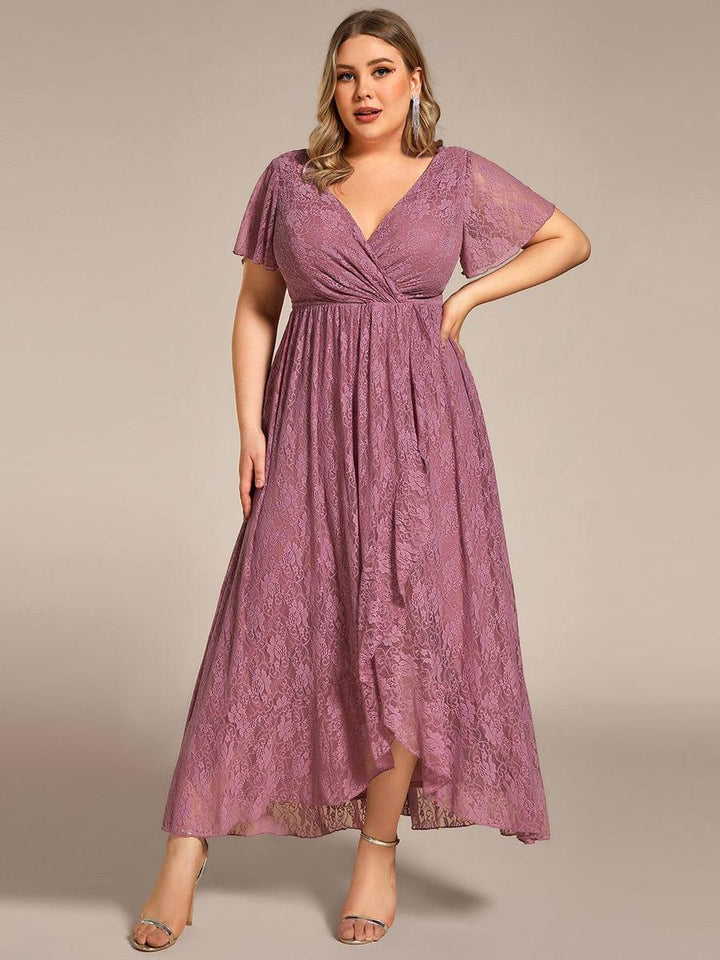 ever ELISE|V-Neck Short Sleeve Pleated Ruffled Lace Mother of the Bride Dress