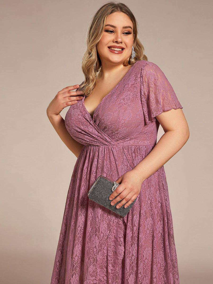 ever ELISE|V-Neck Short Sleeve Pleated Ruffled Lace Mother of the Bride Dress
