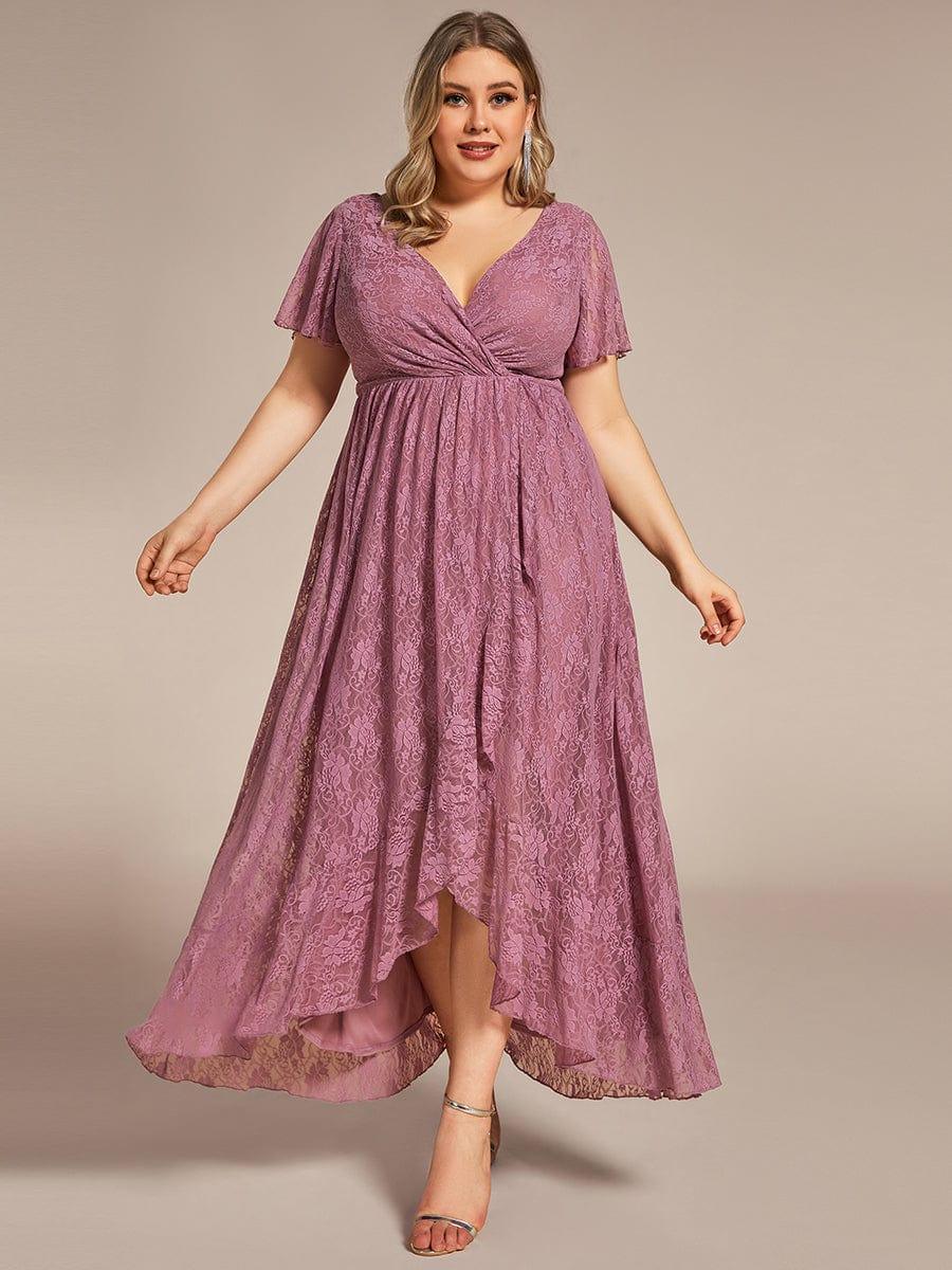 ever ELISE|V-Neck Short Sleeve Pleated Ruffled Lace Mother of the Bride Dress