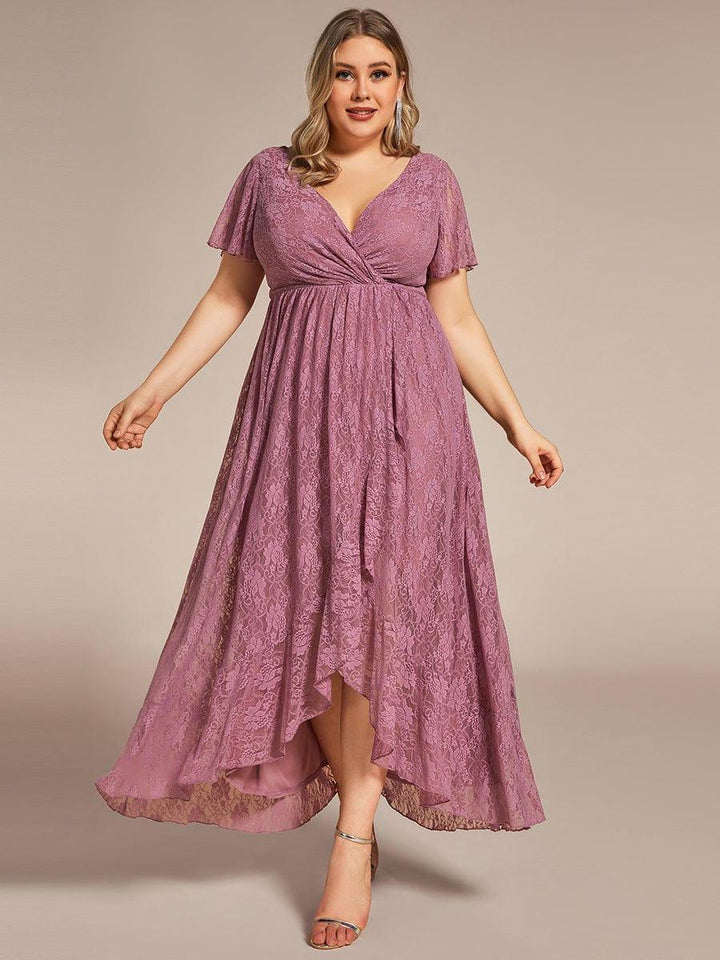 ever ELISE|V-Neck Short Sleeve Pleated Ruffled Lace Mother of the Bride Dress