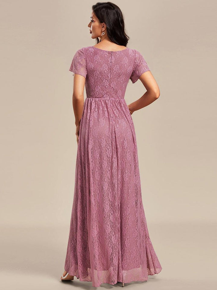ever ELISE|V-Neck Short Sleeve Pleated Ruffled Lace Mother of the Bride Dress