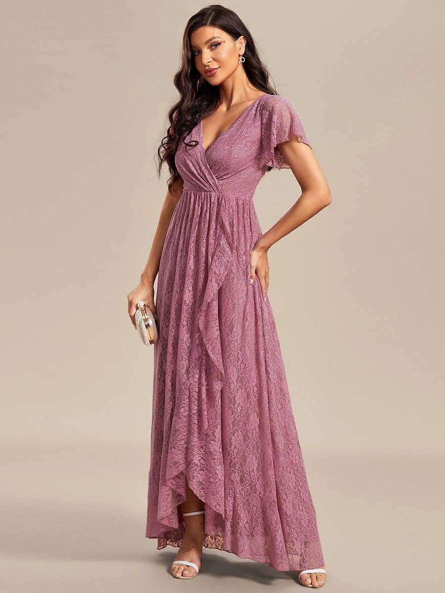 ever ELISE|V-Neck Short Sleeve Pleated Ruffled Lace Mother of the Bride Dress