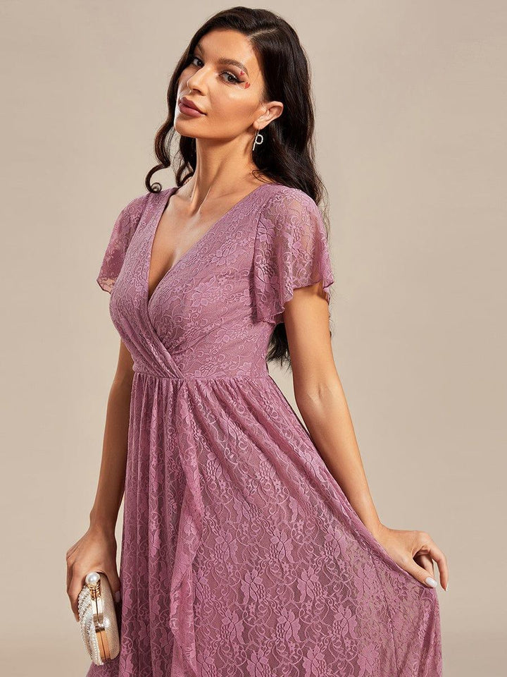 ever ELISE|V-Neck Short Sleeve Pleated Ruffled Lace Mother of the Bride Dress