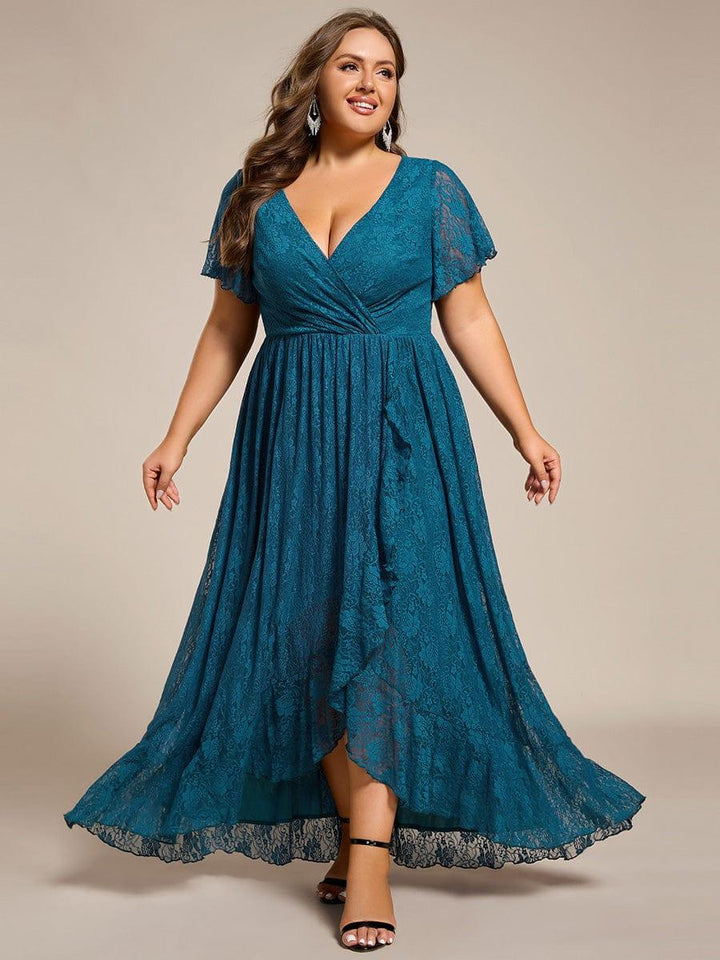 ever ELISE|V-Neck Short Sleeve Pleated Ruffled Lace Mother of the Bride Dress