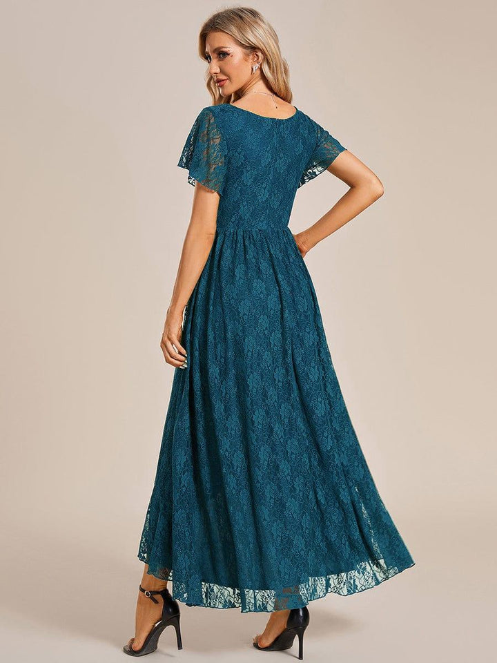 ever ELISE|V-Neck Short Sleeve Pleated Ruffled Lace Mother of the Bride Dress