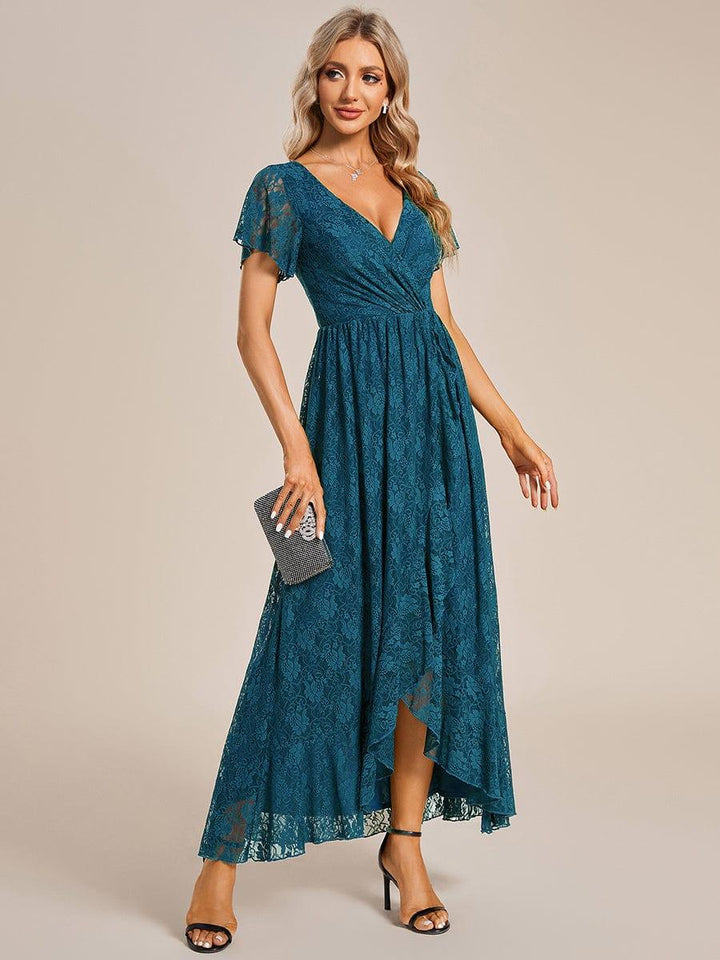ever ELISE|V-Neck Short Sleeve Pleated Ruffled Lace Mother of the Bride Dress