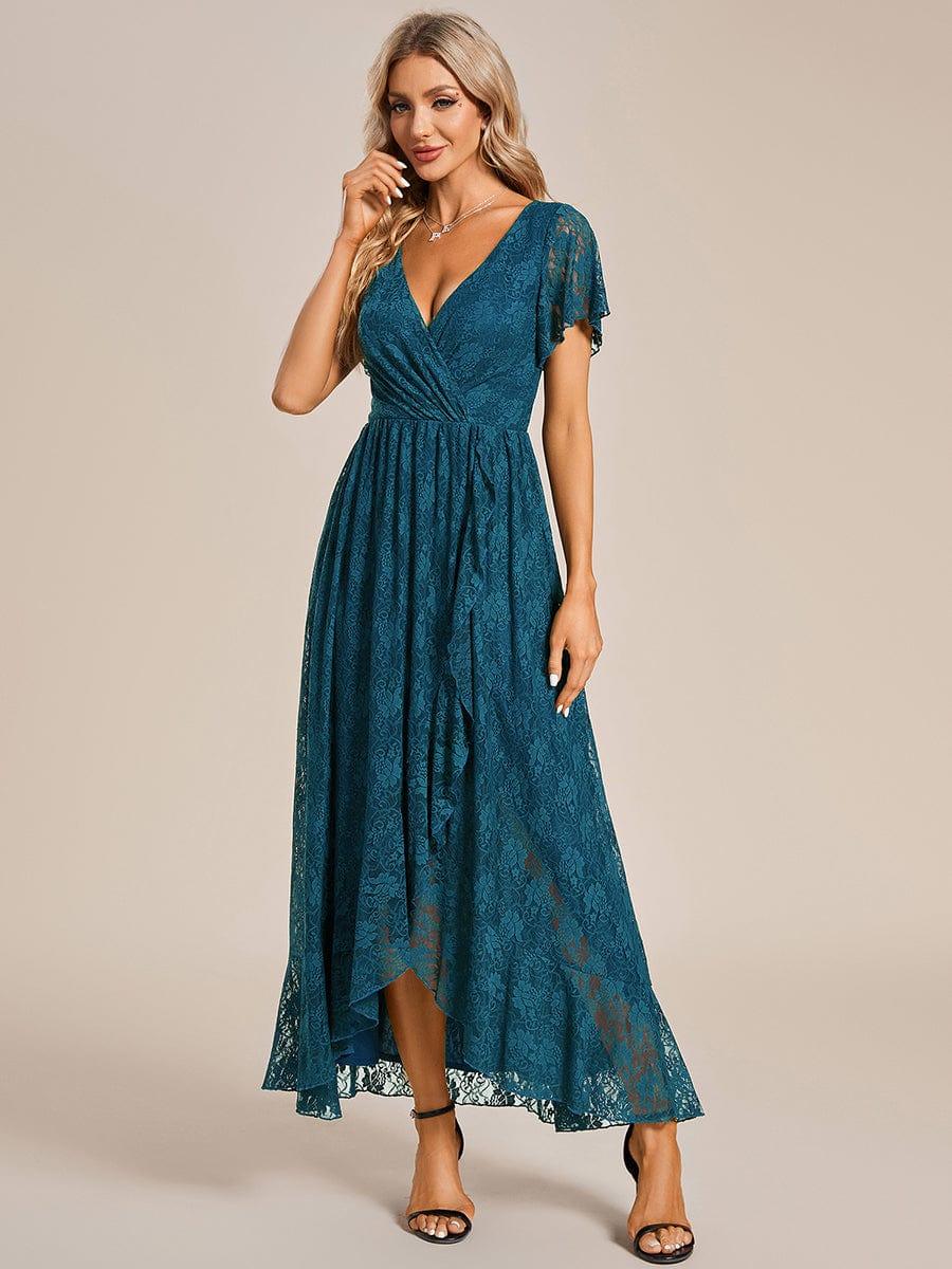 ever ELISE|V-Neck Short Sleeve Pleated Ruffled Lace Mother of the Bride Dress