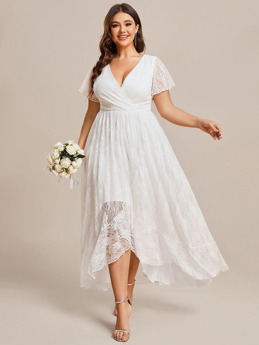 ever ELISE|V-Neck Short Sleeve Pleated Ruffled Lace Mother of the Bride Dress