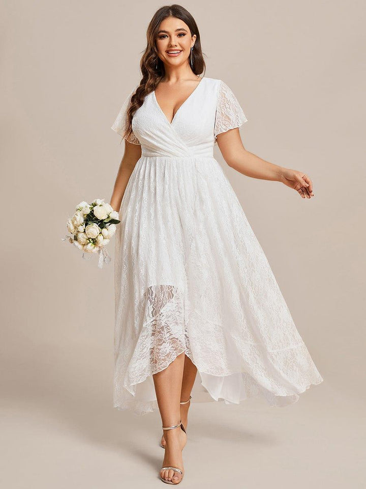 ever ELISE|V-Neck Short Sleeve Pleated Ruffled Lace Mother of the Bride Dress