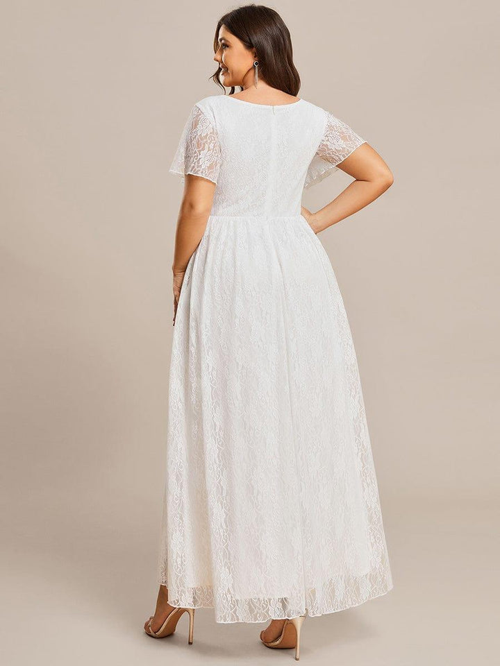 ever ELISE|V-Neck Short Sleeve Pleated Ruffled Lace Mother of the Bride Dress
