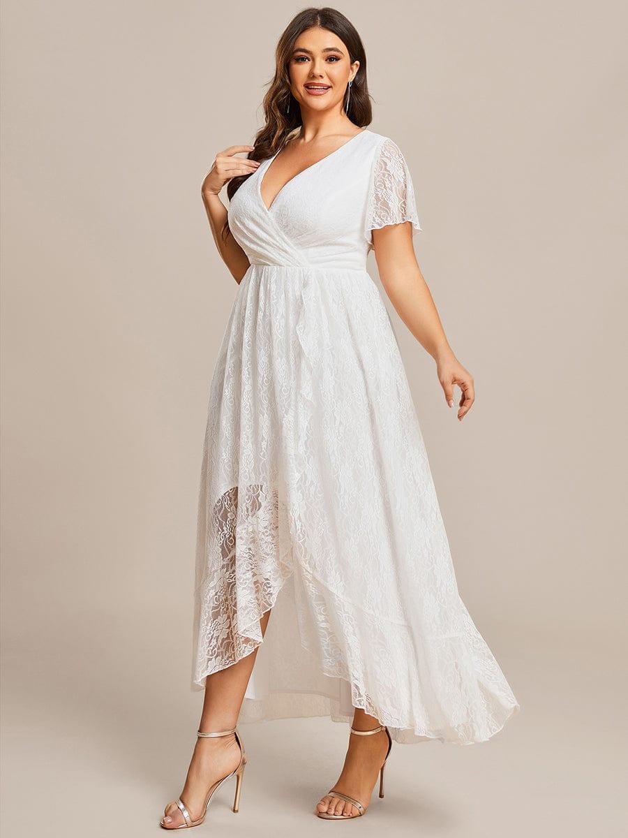ever ELISE|V-Neck Short Sleeve Pleated Ruffled Lace Mother of the Bride Dress