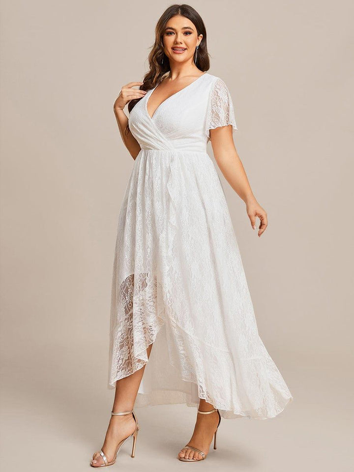 ever ELISE|V-Neck Short Sleeve Pleated Ruffled Lace Mother of the Bride Dress