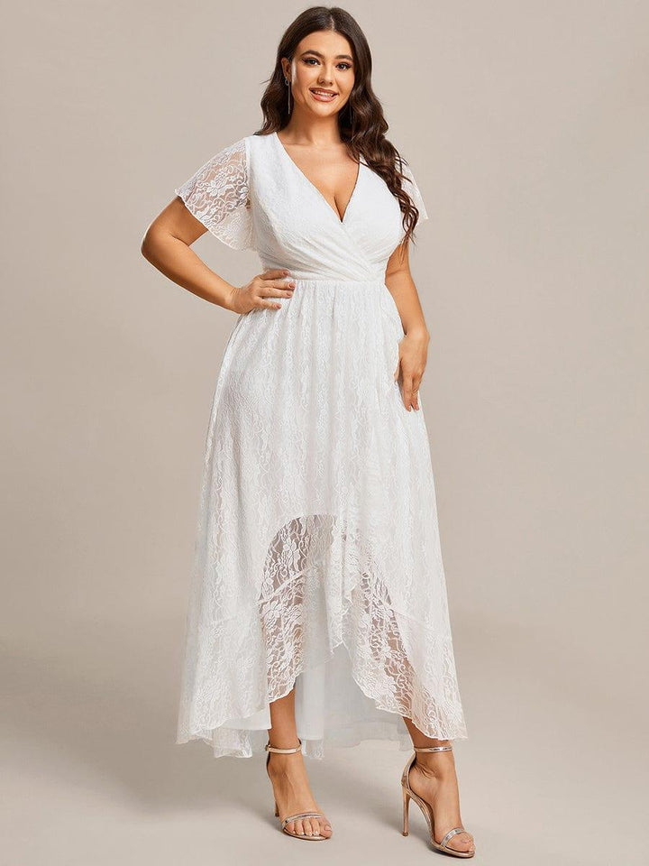 ever ELISE|V-Neck Short Sleeve Pleated Ruffled Lace Mother of the Bride Dress
