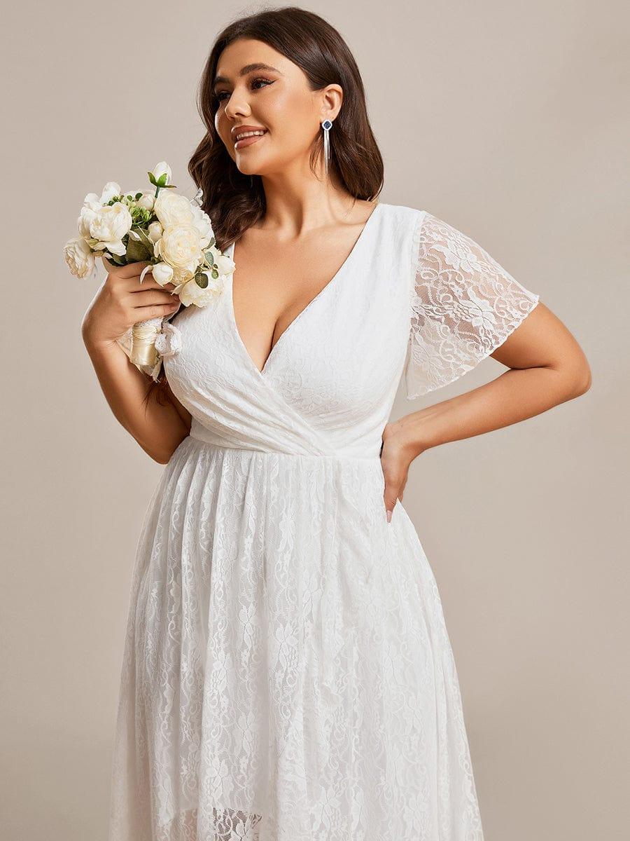 ever ELISE|V-Neck Short Sleeve Pleated Ruffled Lace Mother of the Bride Dress