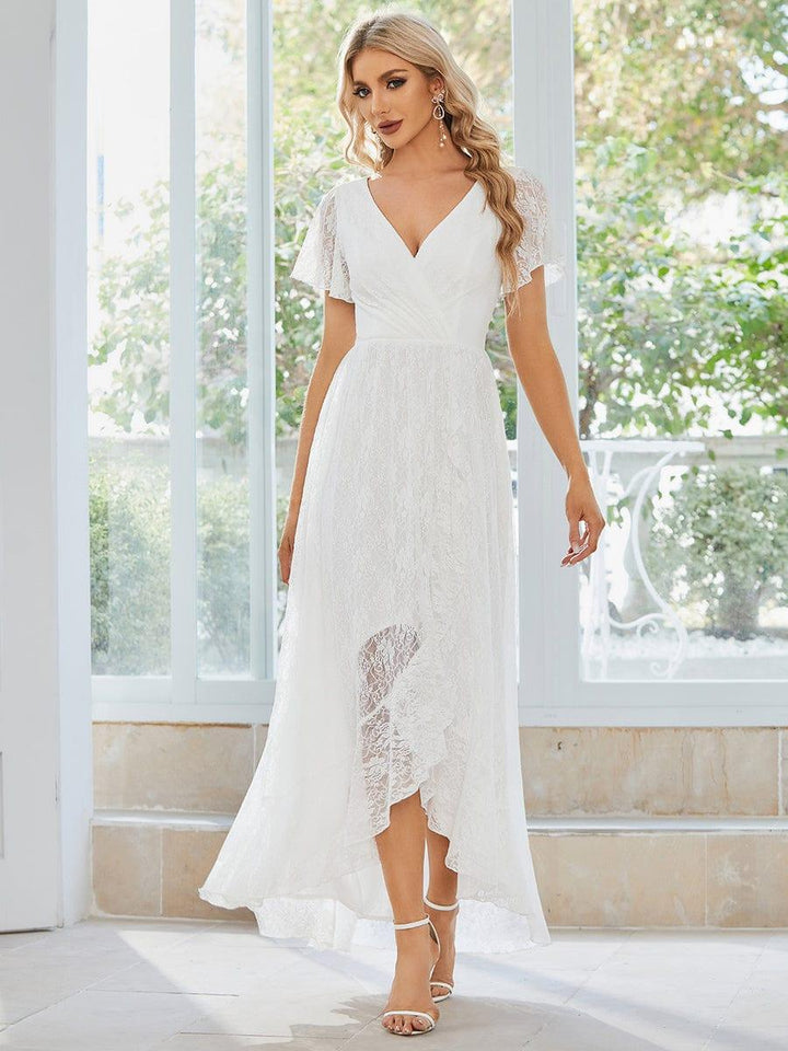 ever ELISE|V-Neck Short Sleeve Pleated Ruffled Lace Mother of the Bride Dress