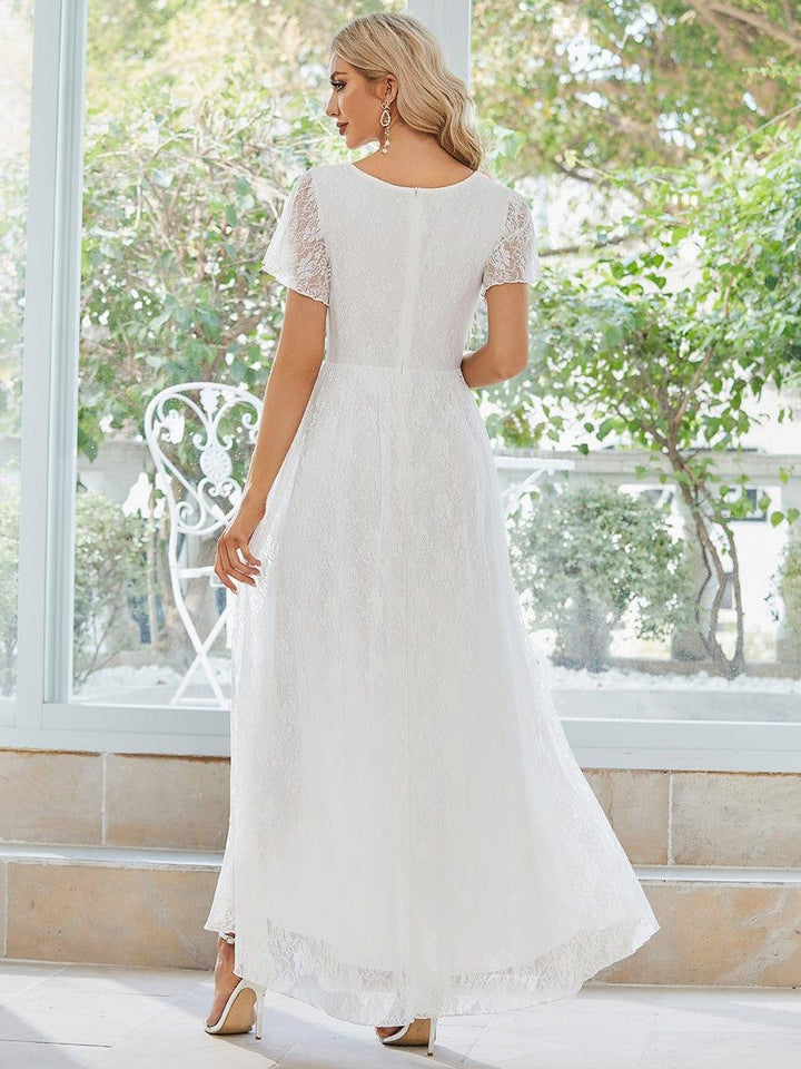 ever ELISE|V-Neck Short Sleeve Pleated Ruffled Lace Mother of the Bride Dress