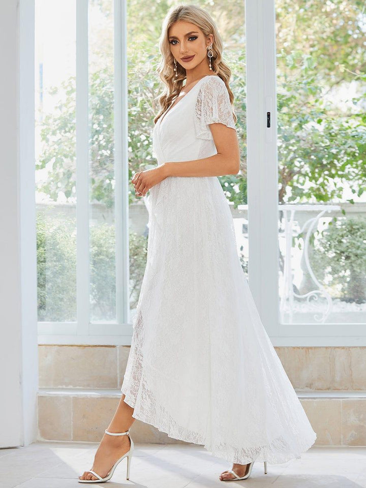 ever ELISE|V-Neck Short Sleeve Pleated Ruffled Lace Mother of the Bride Dress