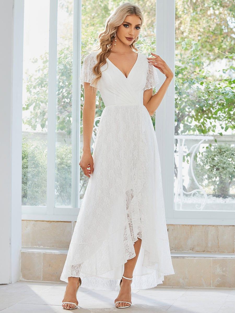 ever ELISE|V-Neck Short Sleeve Pleated Ruffled Lace Mother of the Bride Dress