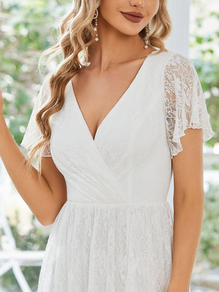 ever ELISE|V-Neck Short Sleeve Pleated Ruffled Lace Mother of the Bride Dress
