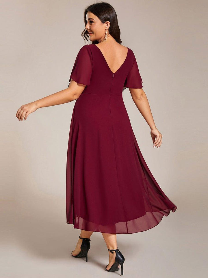 ever FAYE|Chic V Neck High-Low Wedding Guest Dress