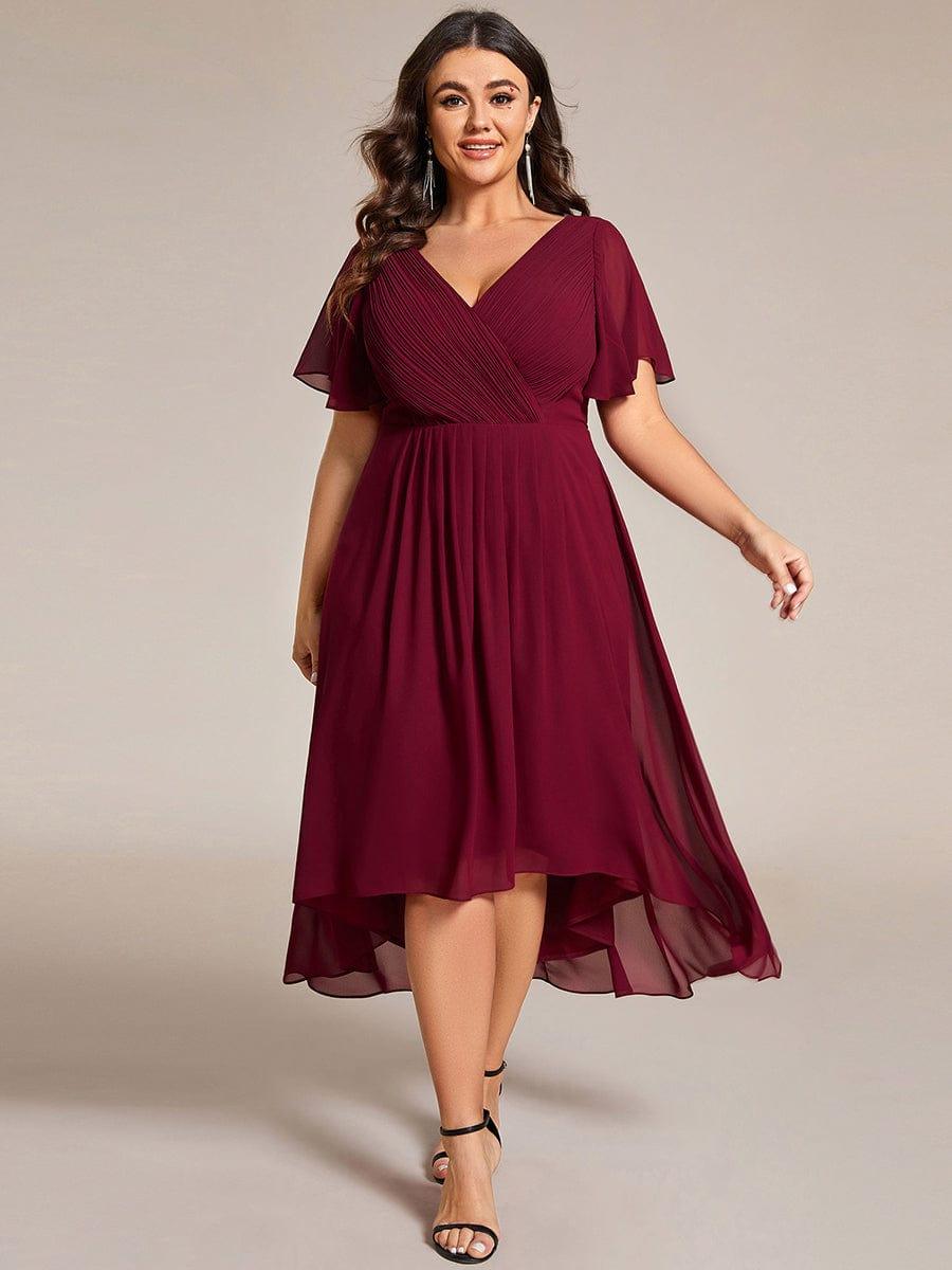 ever FAYE|Chic V Neck High-Low Wedding Guest Dress