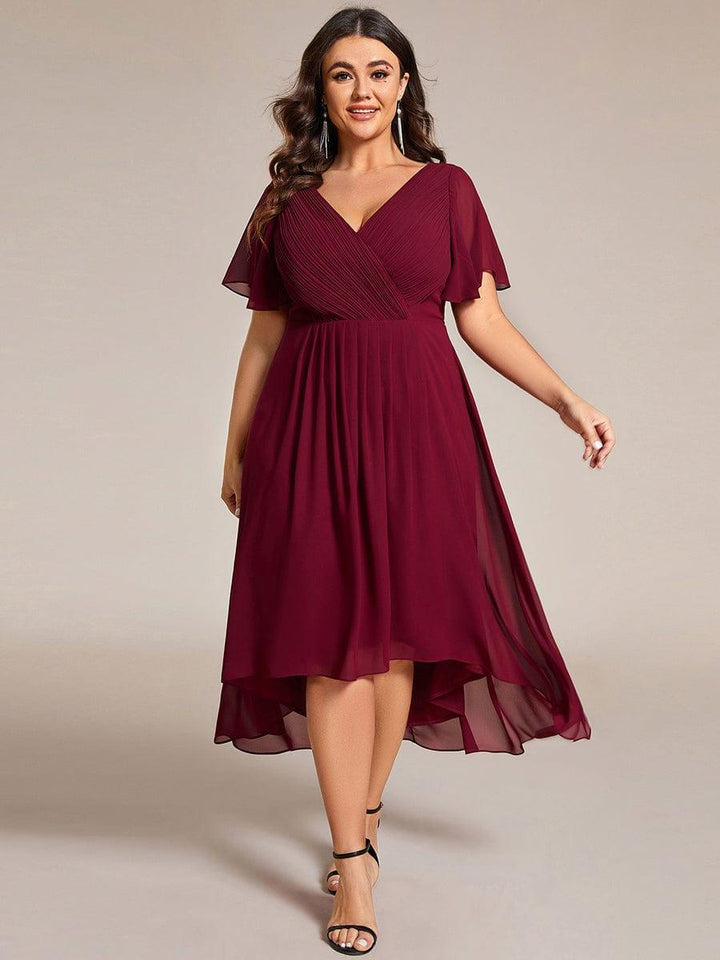 ever FAYE|Chic V Neck High-Low Wedding Guest Dress