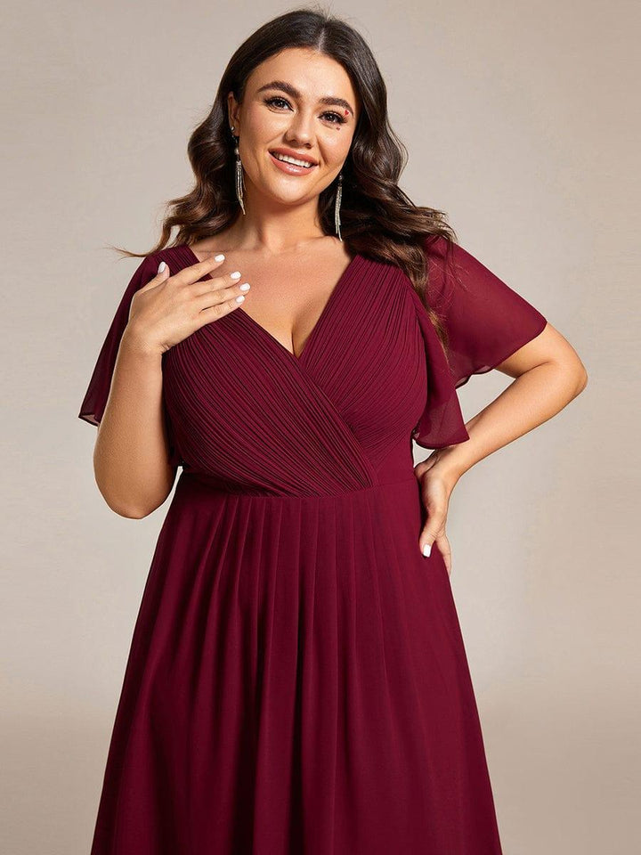 ever FAYE|Chic V Neck High-Low Wedding Guest Dress