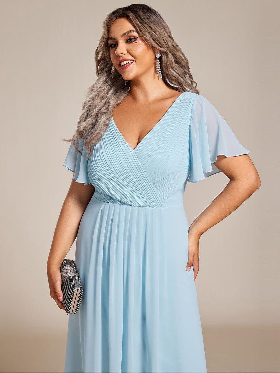 ever FAYE|Chic V Neck High-Low Wedding Guest Dress