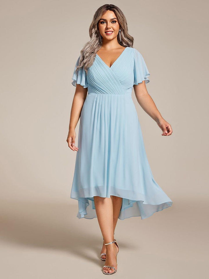 ever FAYE|Chic V Neck High-Low Wedding Guest Dress