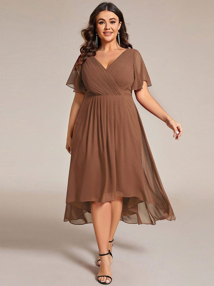 ever FAYE|Chic V Neck High-Low Wedding Guest Dress