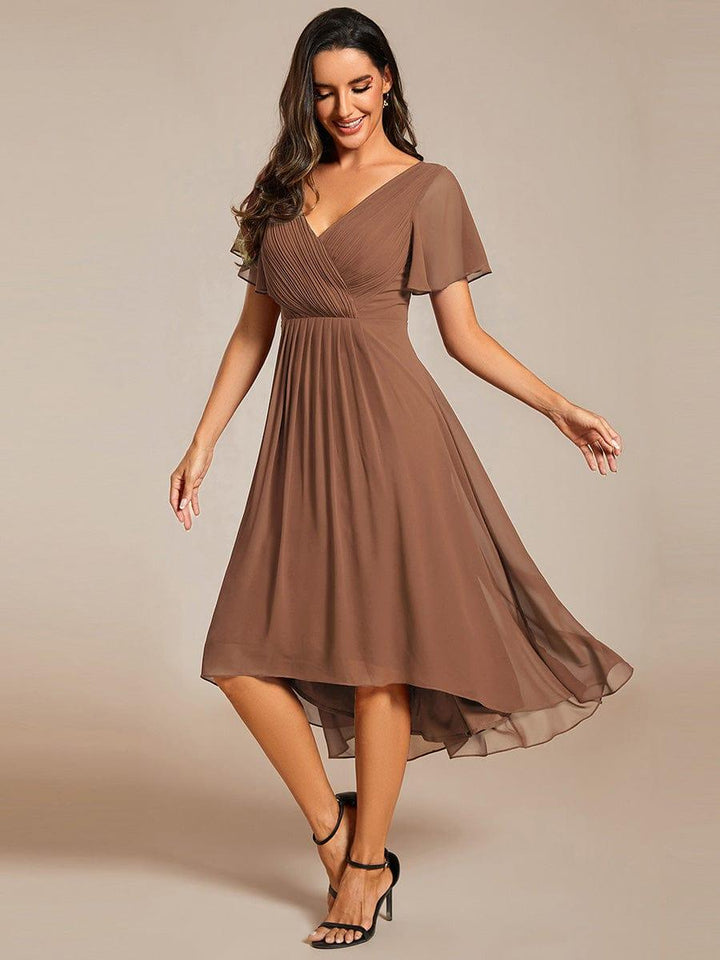 ever FAYE|Chic V Neck High-Low Wedding Guest Dress