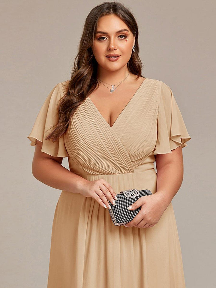 ever FAYE|Chic V Neck High-Low Wedding Guest Dress