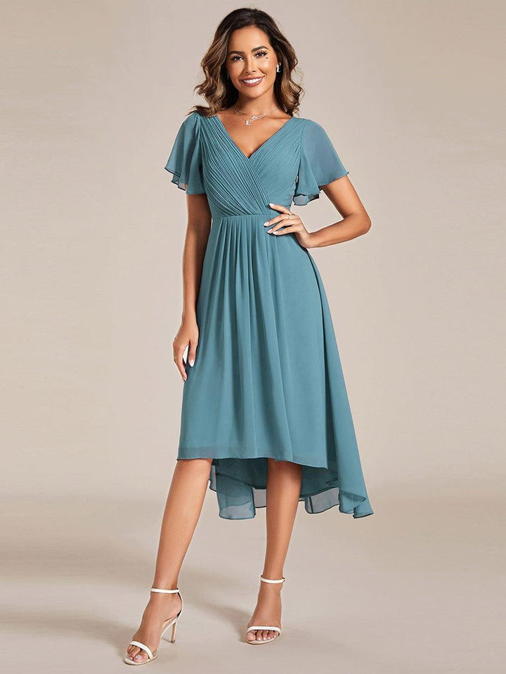 ever FAYE|Chic V Neck High-Low Wedding Guest Dress