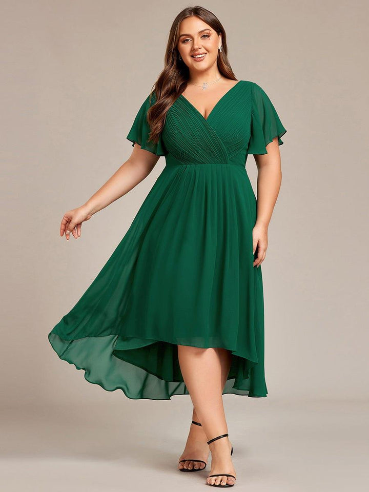 ever FAYE|Chic V Neck High-Low Wedding Guest Dress