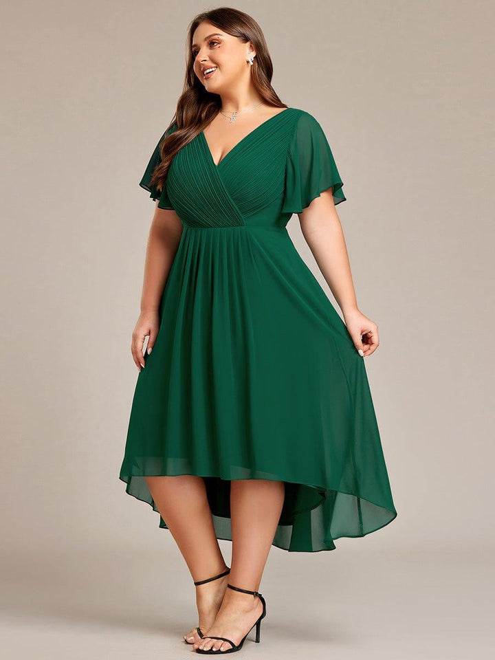 ever FAYE|Chic V Neck High-Low Wedding Guest Dress