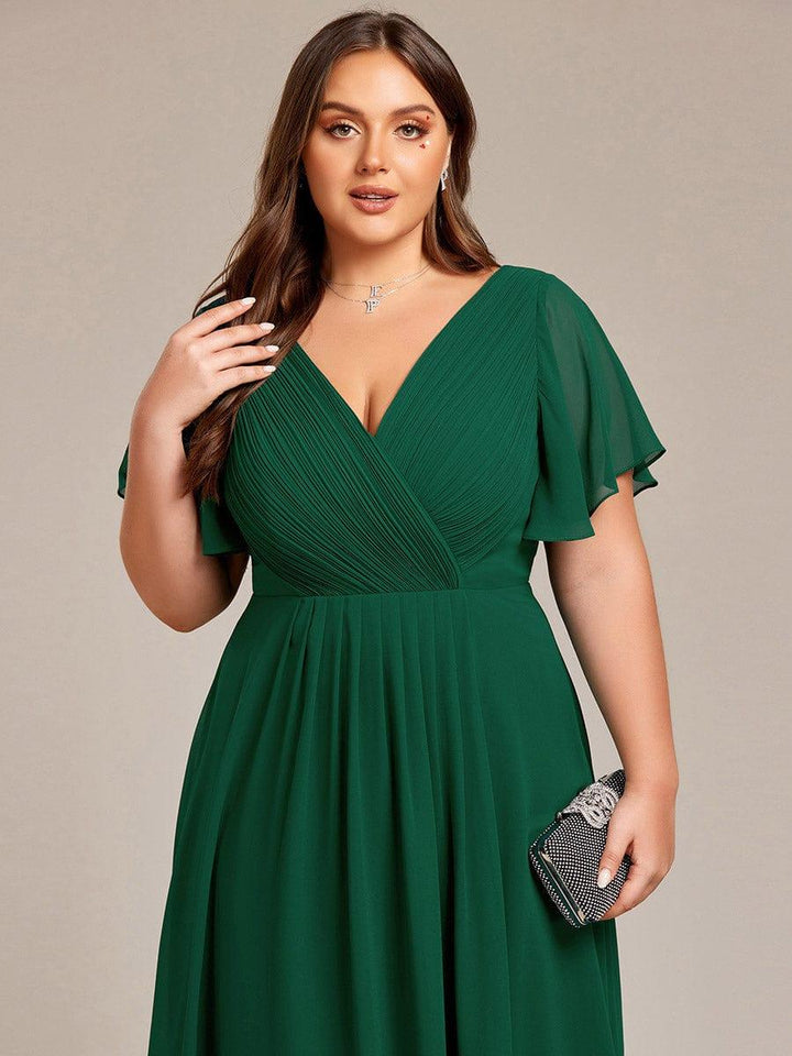 ever FAYE|Chic V Neck High-Low Wedding Guest Dress