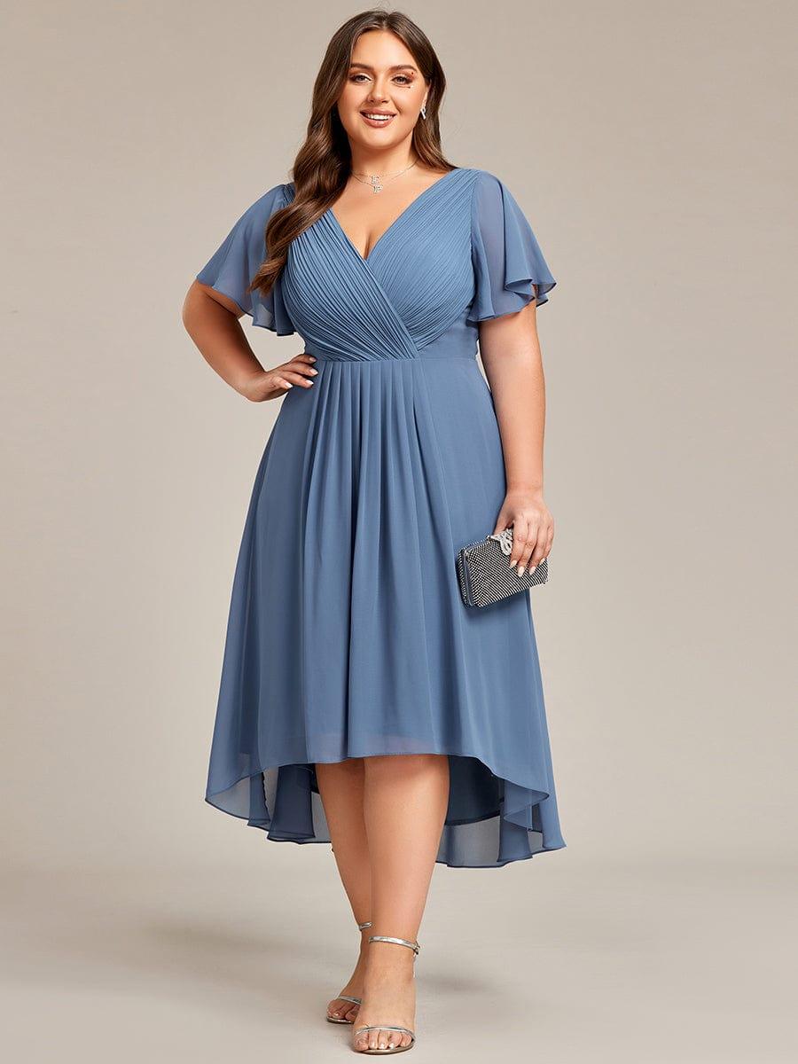 ever FAYE|Chic V Neck High-Low Wedding Guest Dress
