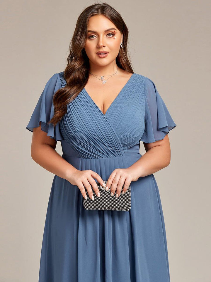 ever FAYE|Chic V Neck High-Low Wedding Guest Dress