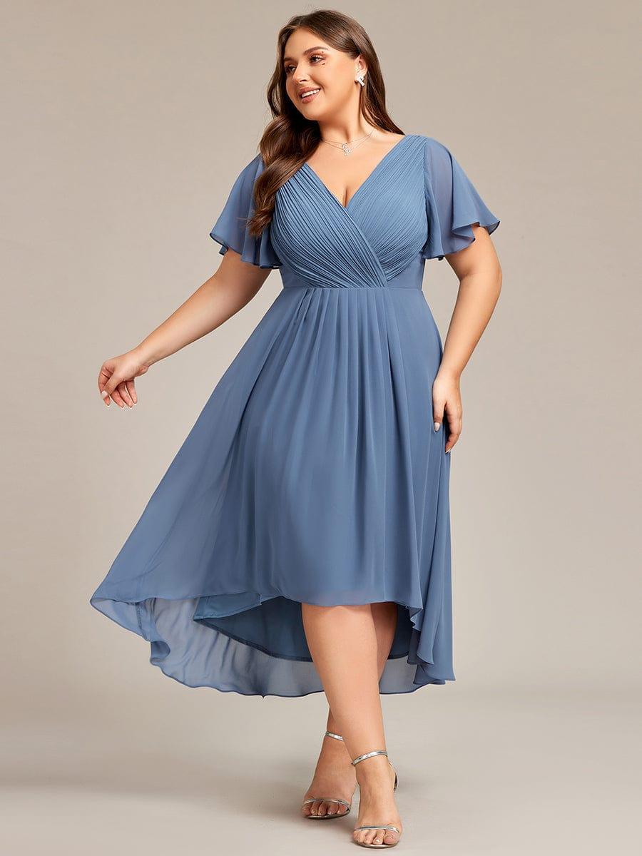 ever FAYE|Chic V Neck High-Low Wedding Guest Dress