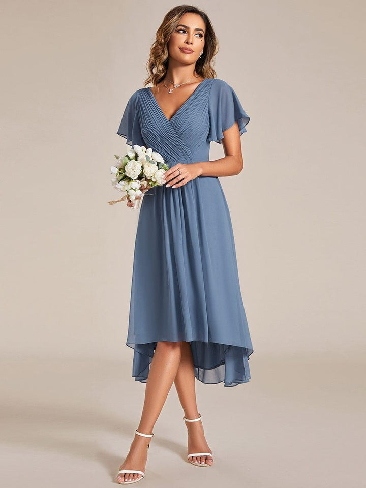 ever FAYE|Chic V Neck High-Low Wedding Guest Dress