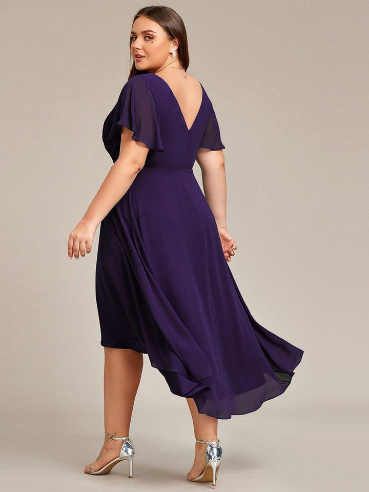 ever FAYE|Chic V Neck High-Low Wedding Guest Dress