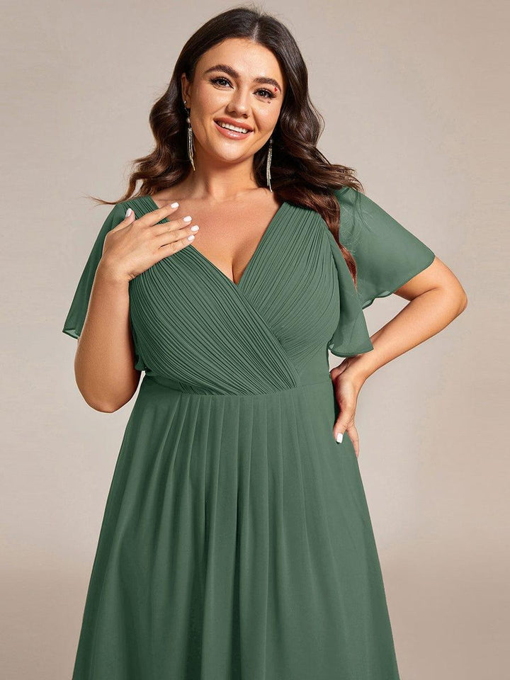 ever FAYE|Chic V Neck High-Low Wedding Guest Dress