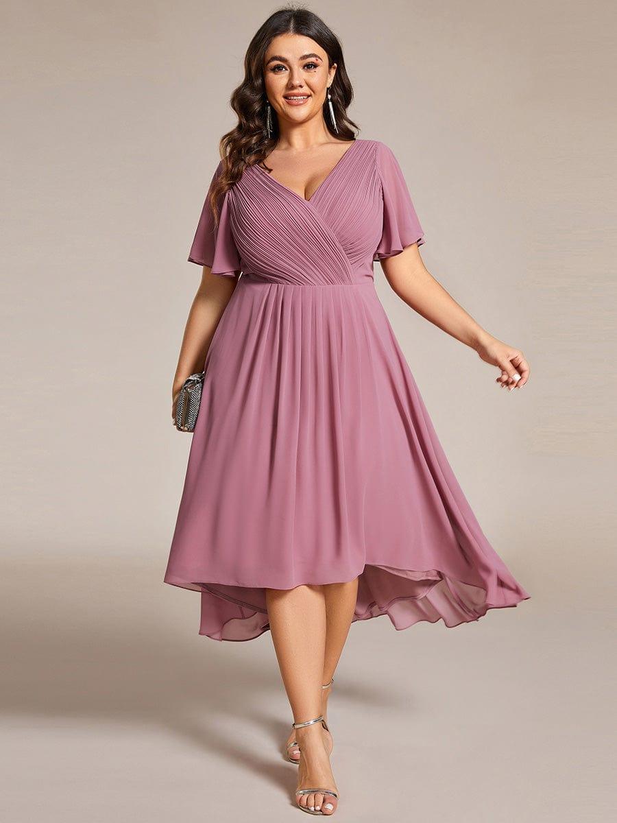 ever FAYE|Chic V Neck High-Low Wedding Guest Dress