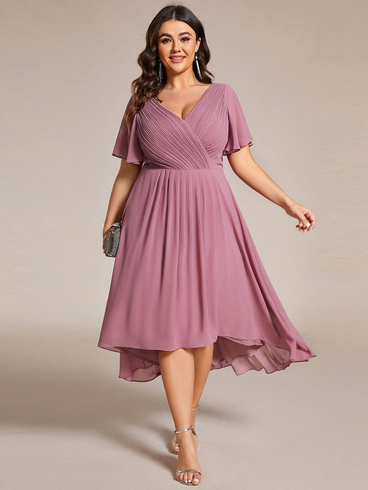 ever FAYE|Chic V Neck High-Low Wedding Guest Dress