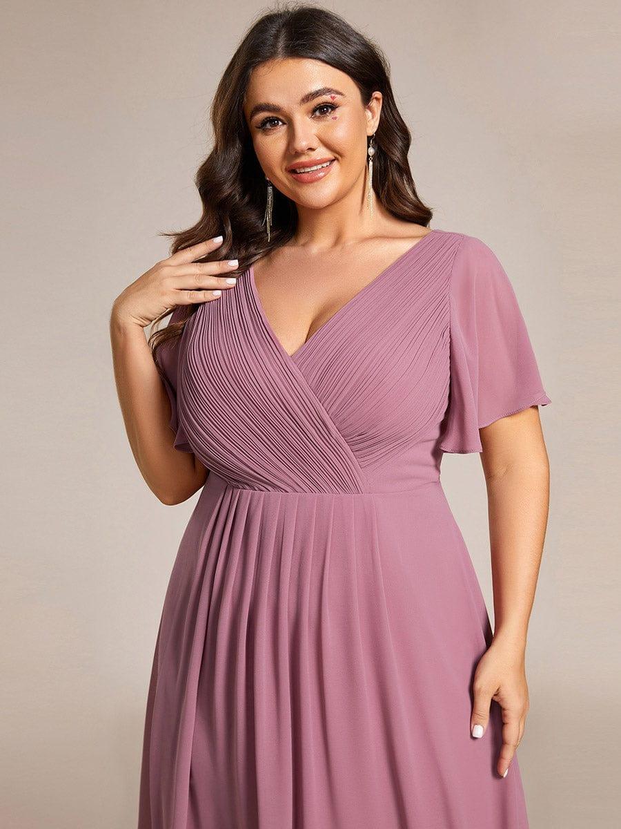 ever FAYE|Chic V Neck High-Low Wedding Guest Dress