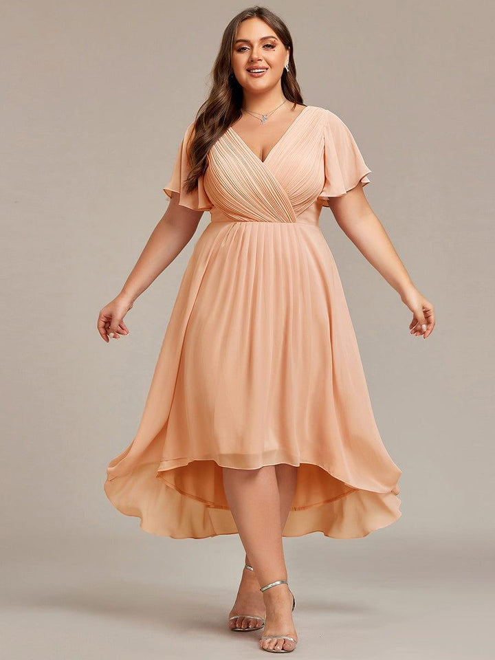 ever FAYE|Chic V Neck High-Low Wedding Guest Dress