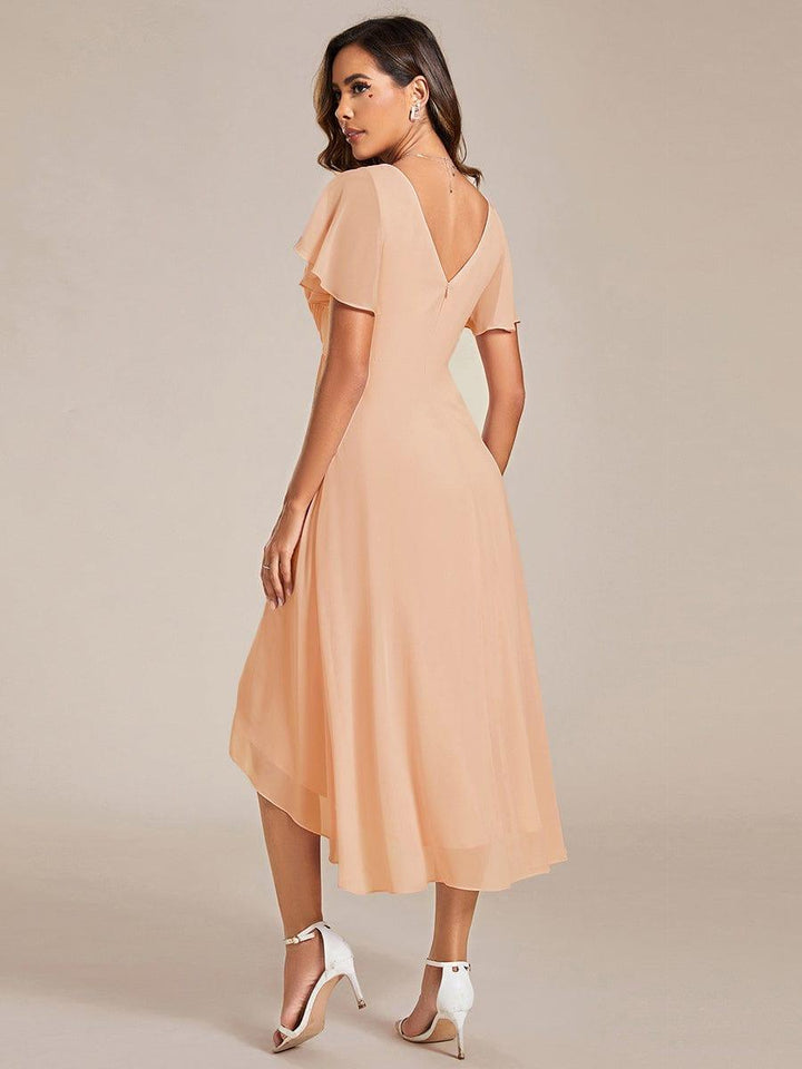 ever FAYE|Chic V Neck High-Low Wedding Guest Dress