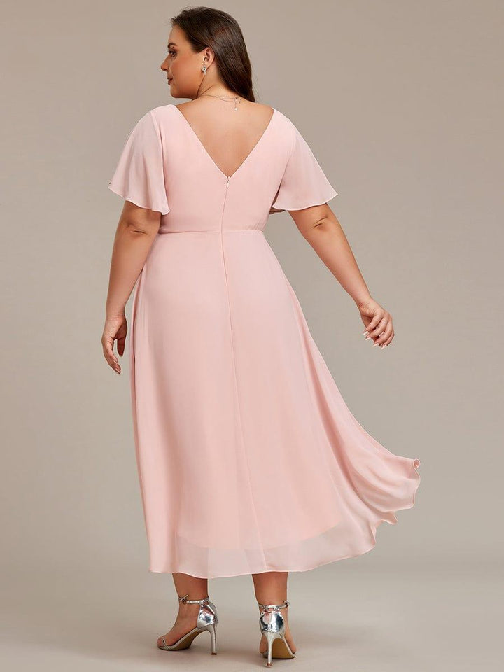 ever FAYE|Chic V Neck High-Low Wedding Guest Dress